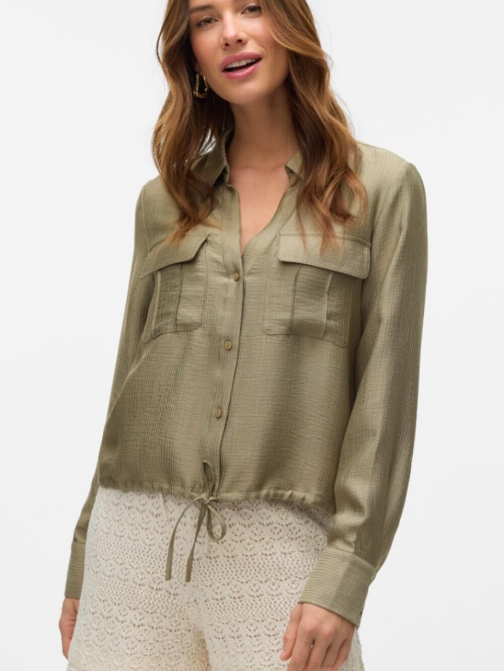 Vero Moda Toma Tie-Hem Shirt L Sage Green